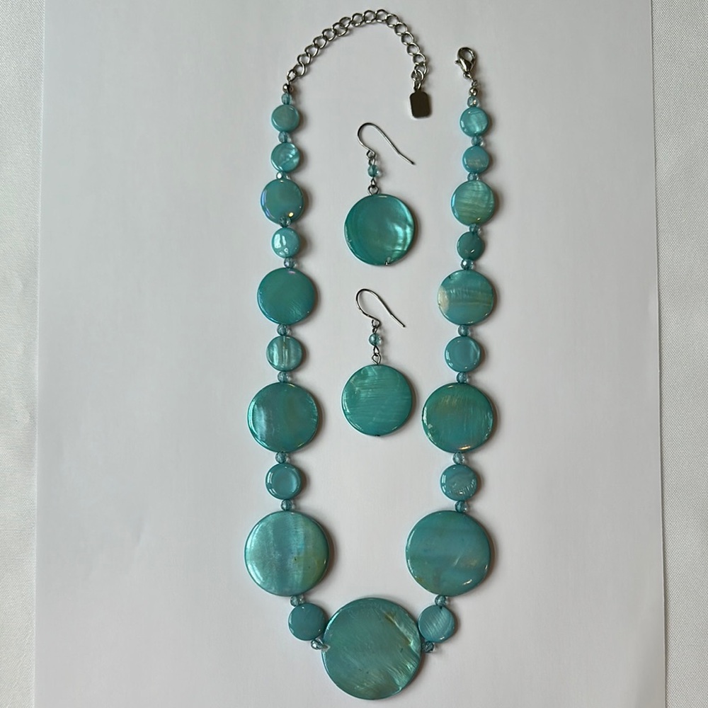 Elegant Blue/Green (Turquoise) Shell Necklace and Earring Set